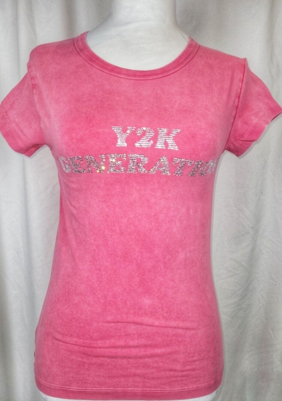 NWT Zara Pink Y2K Generation Rhinestone Graphic Tee - Size Small